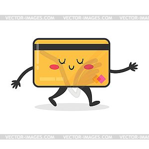 Cute cartoon credit card character is walking - vector clipart