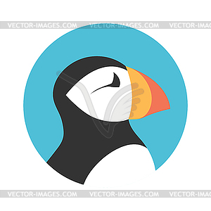 Atlantic puffin bird round emblem isolated on white  - vector image