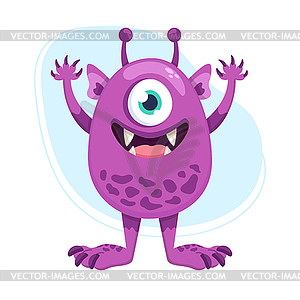 Cute cartoon monster. Funny purple monster face - vector clip art