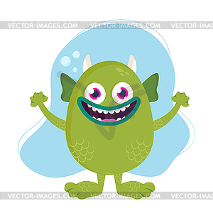 Cute cartoon sea monster. Funny green water creature - vector image