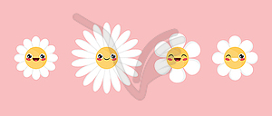 Cute cartoon chamomile flower characters - vector clip art