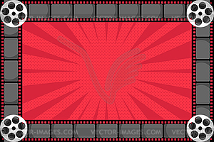 Red pop art cinema background decorated with film strip - vector image