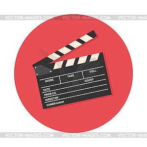 Clapper board, film slate retro round icon. Filmmaking  - vector image