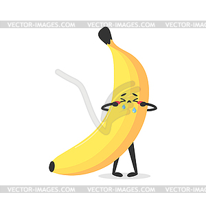 Cute cartoon banana character is crying. Banana fruit  - vector image