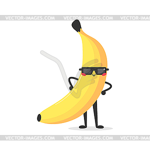 Cute cartoon banana character wearing sunglasses - vector clipart