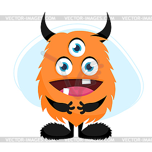 Cute cartoon fluffy monster. Funny orange creature - vector clipart