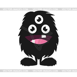 Cute cartoon fluffy monster. Funny black creature - vector image