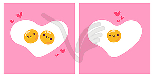 Cute yolks in heart shaped fried eggs - stock vector clipart