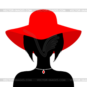 Abstract faceless silhouette of a woman in red hat - vector clipart