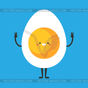 Cute cartoon egg character showing peace sign gesture.  - vector clipart