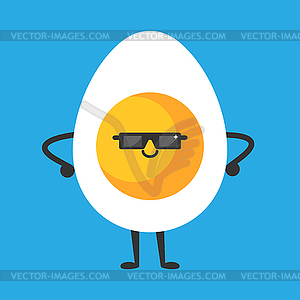 Cute cartoon egg wearing sunglasses. Funny egg mascot.  - vector image