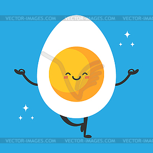 Cute cartoon egg standing in yoga pose. Funny egg  - vector clipart