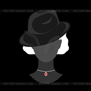 Abstract faceless silhouette of a woman in hat - vector clip art