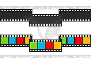 Black and colored folded film strip set. Long filmstrip - vector image