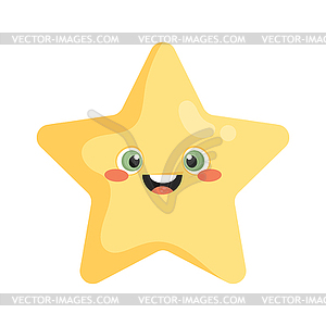 Cute smiling cartoon star character. Star mascot  - vector image