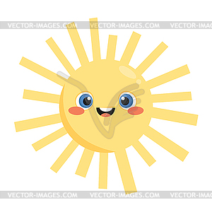 Cute smiling cartoon sun character. Sun mascot - vector clipart