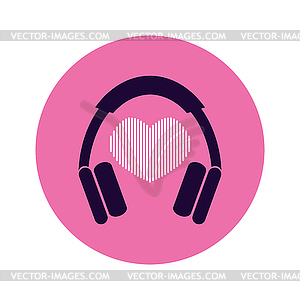 Headphones with sound wave in heart shape - vector clipart