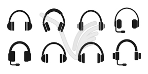 Headphone icon set. Headphone and headset silhouettes  - vector clip art