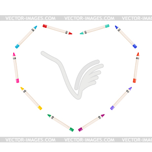 Heart of bright crayons. Painting emblem isolated - vector clipart