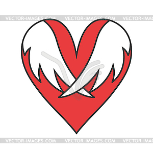 Red heart with folded white wings icon emblem isolated  - vector clipart