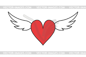 Red heart with white wings line icon emblem isolated  - vector image