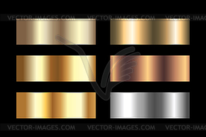 Metallic color gradient background set. Gold, bronze - vector image