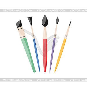 Set of colored paint brushes of different shapes - vector image