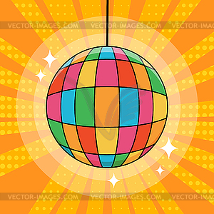 Pop art background with a sparkling disco ball. Vector  - vector clipart