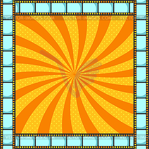 Pop art orange cinema background with long filmstrip - vector image