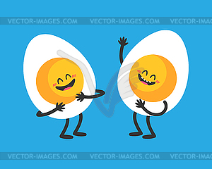 Two cute cartoon laughing egg characters - vector clip art