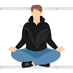 Faceless man in casual clothes sitting in lotus pose - vector image