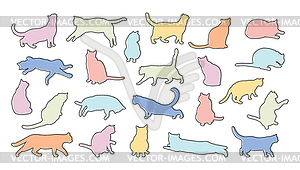 Collection of colored cat silhouettes - vector clipart