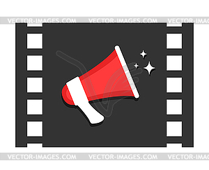 Film strip with loudspeaker, megaphone icon - vector clipart