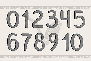 Digits numbers in hand drawn doodle style with shadow.  - vector image