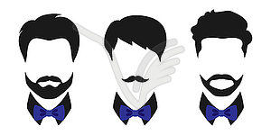 Abstract men in bow ties. Men hairstyles set  - vector image