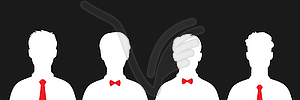 Abstract white men silhouettes in red tie and bow tie.  - vector clip art