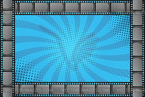 Film strip frame on pop art halftone background - vector clipart