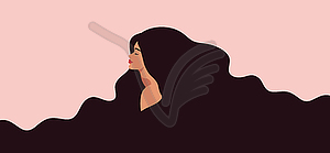 Banner with beautiful woman with long hair in profile.  - vector clip art