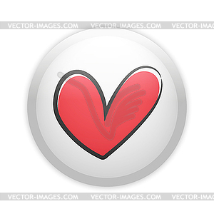 Glossy badge button with hand drawn heart - vector image