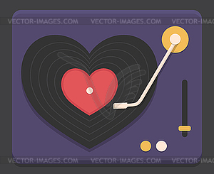 Retro vinyl record player with heart vinyl record - vector image